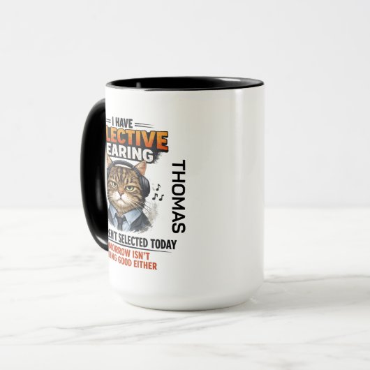 Selective Hearing Cat Mug | Funny Coworker マグカップ (正面左)
