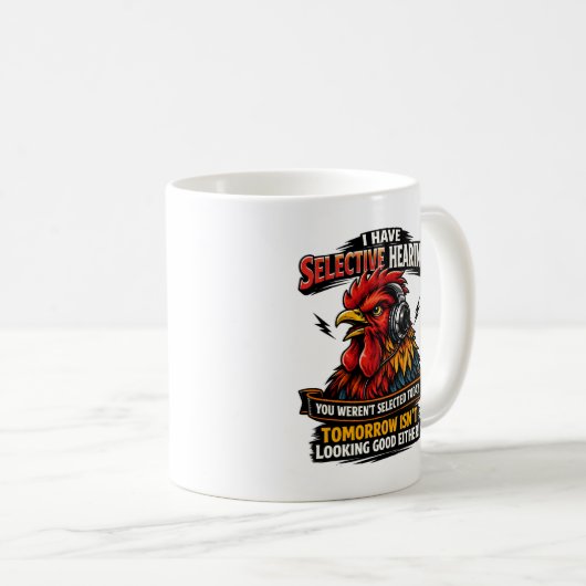 Selective Hearing Cat Mug | Funny Rooster コーヒーマグカップ (正面右)