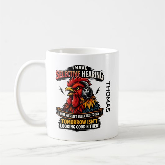 Selective Hearing Cat Mug | Funny Rooster コーヒーマグカップ (左)