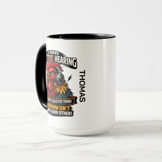 Selective Hearing Cat Mug | Funny Rooster マグカップ (正面左)
