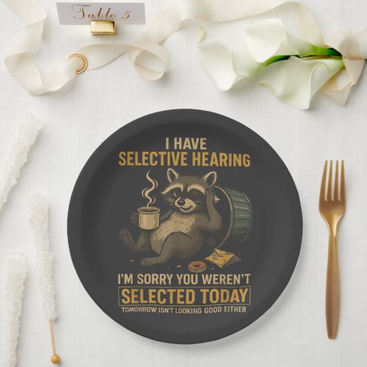 Selective Hearing Funny Raccoon Coffee ペーパープレート (ウェディング)