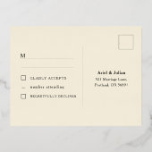 Self Addressed RSVP Vintage Dark Green Gold 箔シーズンポストカード (裏面)