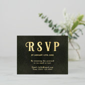 Self Addressed RSVP Vintage Dark Green Gold 箔シーズンポストカード (立ち正面)