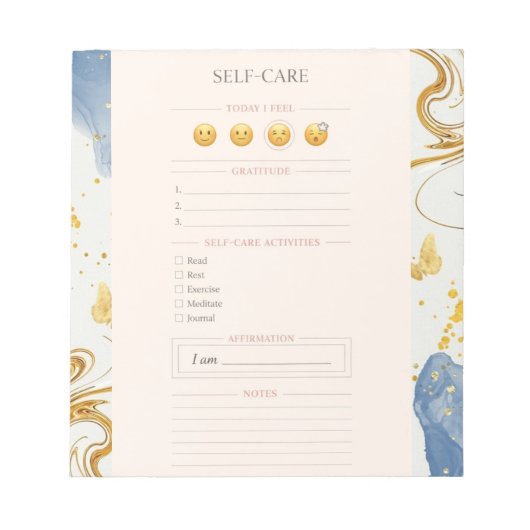 Self Care blush pink Planner gold luxury watercolo ノートパッド (正面)