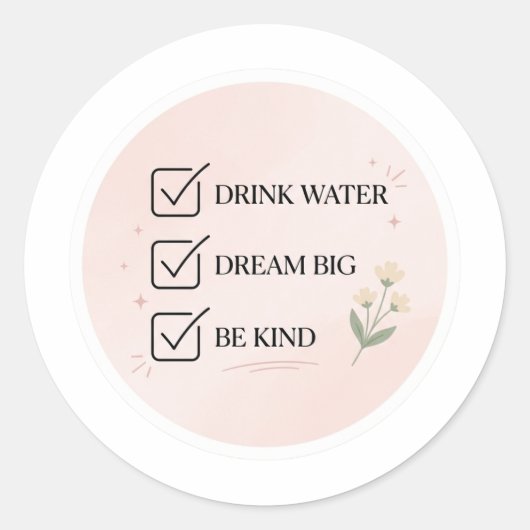Self Care Checklist Sticker - Minimalist Pink Dail ラウンドシール (正面)
