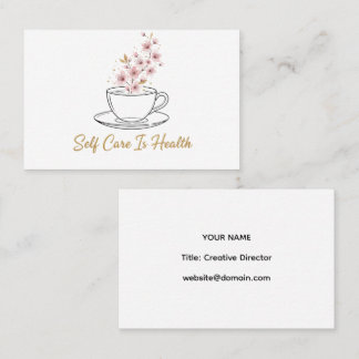 Self Care Is Health - Floral Tea Cup Business Card 名刺