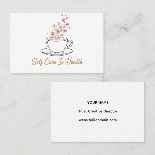 Self Care Is Health - Floral Tea Cup Business Card 名刺 (正面/裏面)