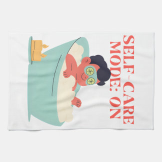 Self-Care Mode: ON – Cute & Funny Cartoon Bathing  キッチンタオル