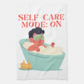 Self-Care Mode: ON – Cute & Funny Cartoon Bathing キッチンタオル (縦)