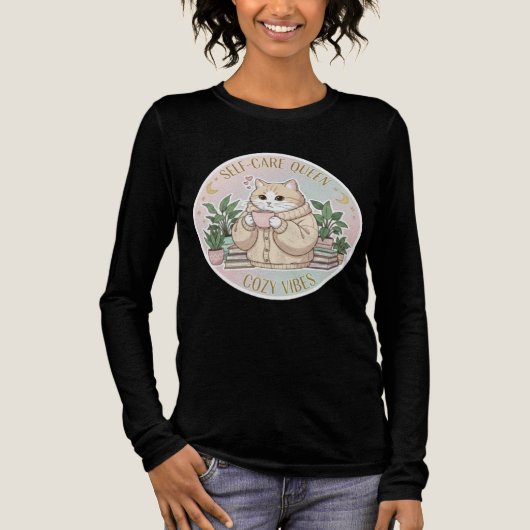Self-Care Queen Cat Cozy Aesthetic Shirt トライブレンドTシャツ (正面)
