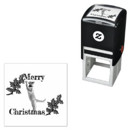 Self Inking Stamp - Merry Christmas Holly and Cat セルフインキングスタンプ