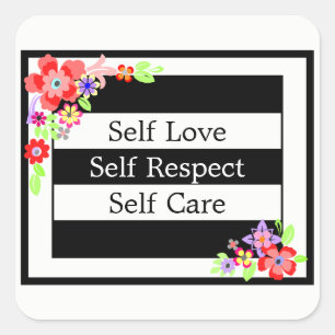 "Self Love"ゴージャスなフローラステッカー。 スクエアシール