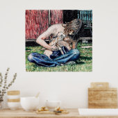 「Self Portrait 1974」私の犬と私の写真 ポスター (キッチン)