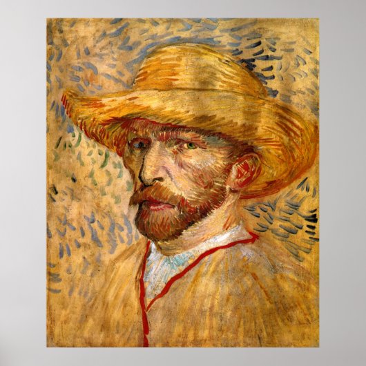 Self Portrait with Strawer Hat, Vincent Vanゴッホ ポスター (正面)