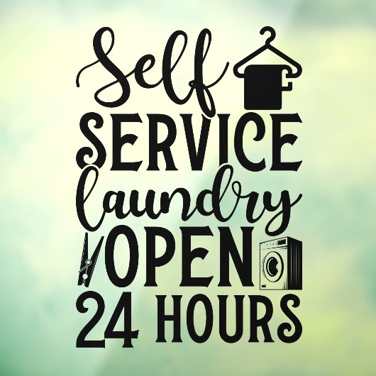 Self Service Laundry Open 24 Hours ウィンドウサイン (シート3)