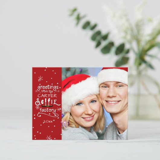 sELFieの挨拶、可変性の赤い背景 シーズンポストカード (スタンド正面)