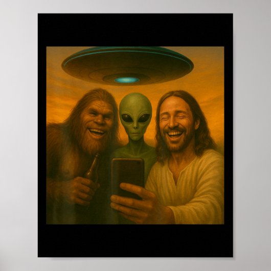 Selfie Bigfoot Jesus Alien - Cryptid Funny Sasquas ポスター (正面)