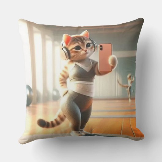 Selfie Catがスポットライト装飾用クッションを盗む クッション (裏面)