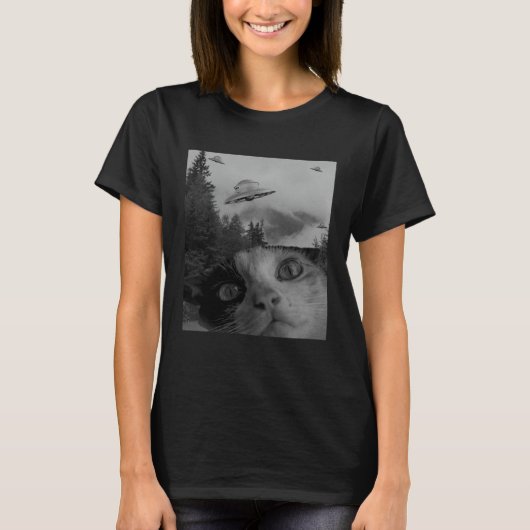 Selfie Cat Meme UFO Sighting Alien Conspiracy Sci  Tシャツ (正面)