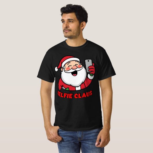 Selfie Claus – Modern Christmas Santa Design Tシャツ (正面フル)