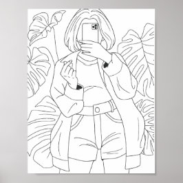 Selfie Girl Coloringページ ポスター