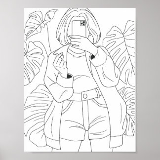 Selfie Girl Coloringページ ポスター