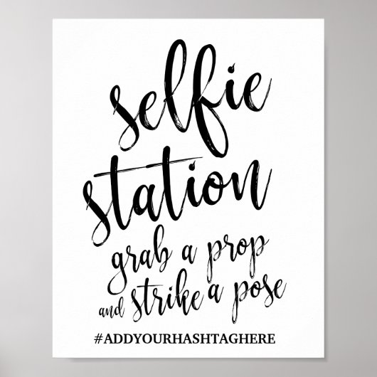 Selfie Station白黒8x10結婚のサイン ポスター (正面)