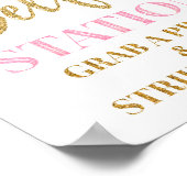 Selfie Station Wedding Sign Gold Pink Confetti ポスター (角)