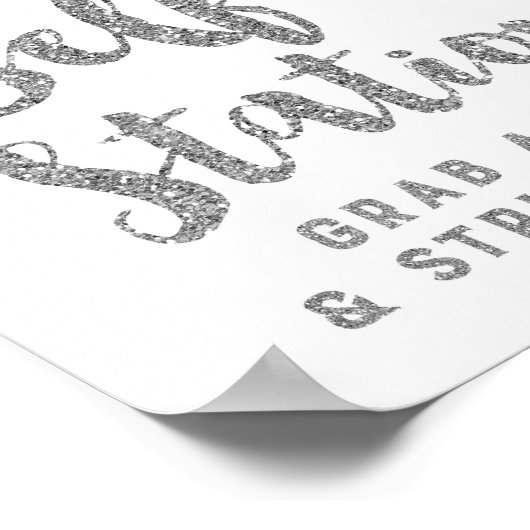 Selfie Station Wedding Sign Silver Confetti ポスター (角)