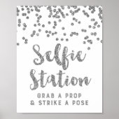 Selfie Station Wedding Sign Silver Confetti ポスター (正面)