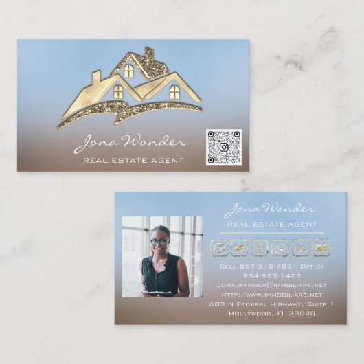 Sell House Social Mediaロゴ金ゴールド写真QR CODE Bu 名刺 (正面/裏面)