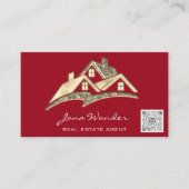 Sell House Social Mediaロゴ金ゴールド写真Red QRCODE 名刺 (正面)