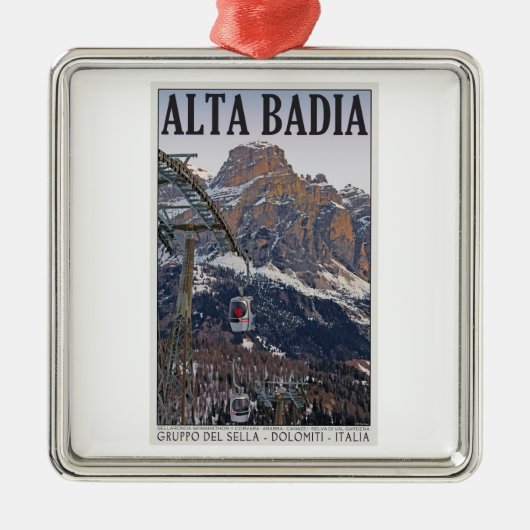 Sellaロンダ- Alta Badiaのゴンドラ メタルオーナメント (正面)