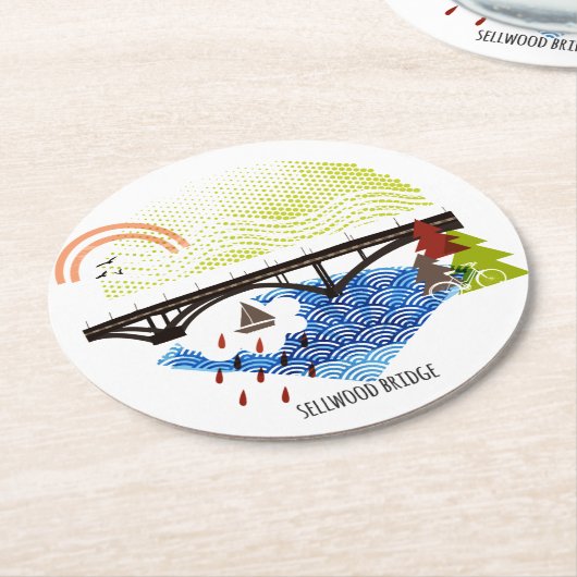 Sellwood橋ポートランドコースター ラウンドペーパーコースター (アングル)