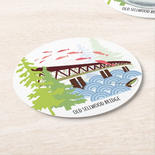 Sellwood橋ポートランド古いコースター ラウンドペーパーコースター (アングル)