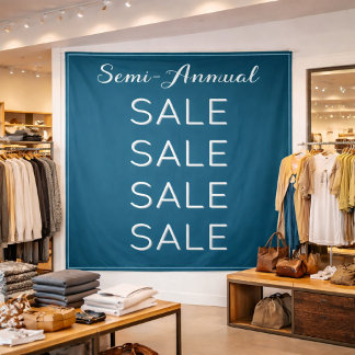 Semi Annual Sale Retail Banner Custom Blue Mall  タペストリー