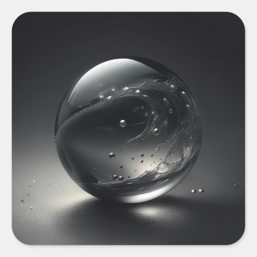 Semi Transparent Greyscale Sphere With Bubbles- スクエアシール (正面)