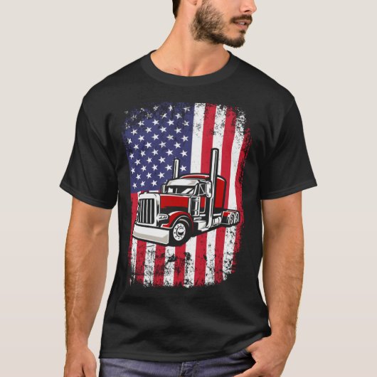 Semi Truck Driver 18 Wheeler Trucker USA American  Tシャツ (正面)