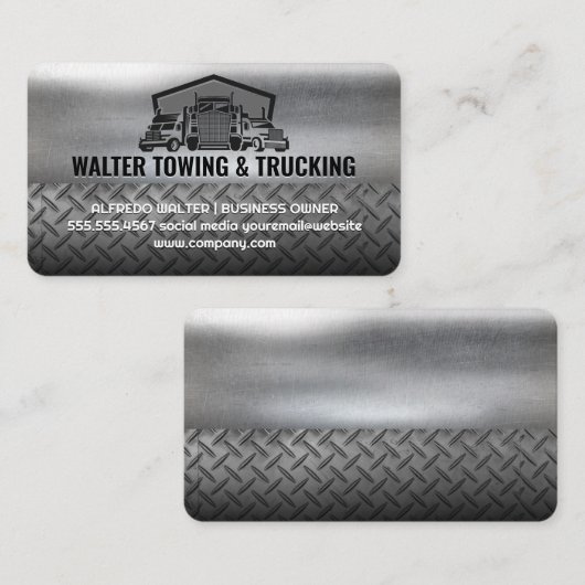 Semi Truck Fleet Logo | Industrial Steel Metallic 名刺 (正面/裏面)