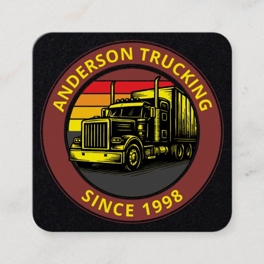 Semi Truck Trucking Retro Sunset Template スクエア名刺 (正面)