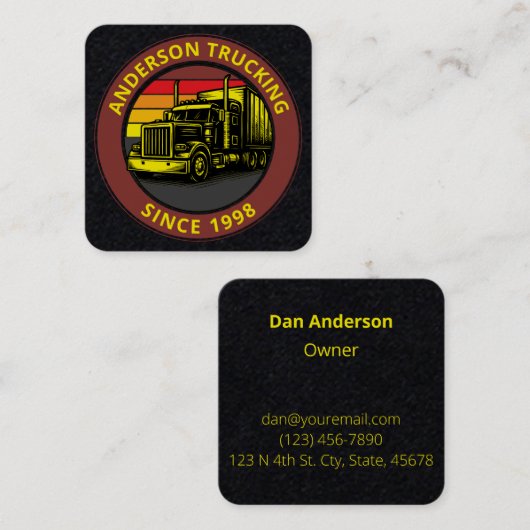 Semi Truck Trucking Retro Sunset Template スクエア名刺 (正面/裏面)