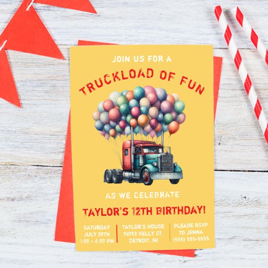 Semi Truck, Truckload of Fun Birthday Party 招待状