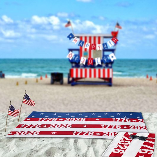 Semiquincentennial 4th Of July 1776 2026 Celebrate ビーチタオル