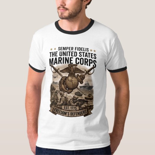 Semper+Fidelis+USMC+Freedom's+Defenders+メンズ Tシャツ (正面)