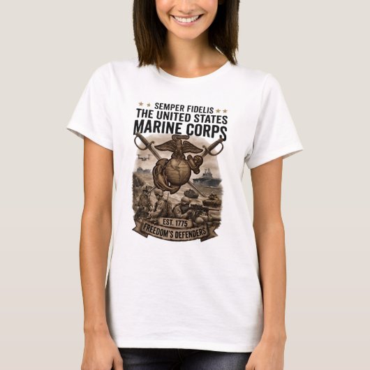 Semper Fidelis USMC Freedom's Defenders 女性用 Tシャツ (正面)