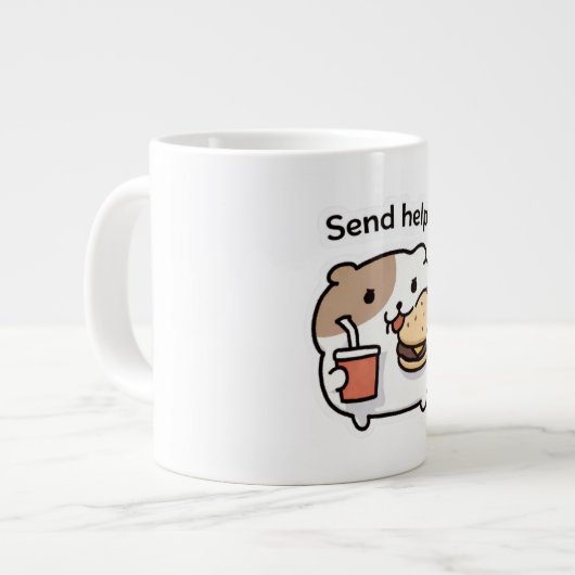 Send Help Funny Coffee Mug – Relatable Stress Meme ジャンボコーヒーマグカップ (正面左)