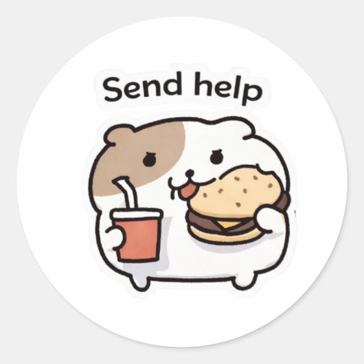 Send Help Meme Sticker – Funny cute animal ラウンドシール (正面)