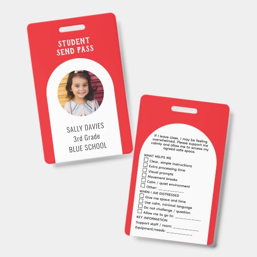 SEND Student Support Pass Photo Info Badge バッジ (正面＆裏面)