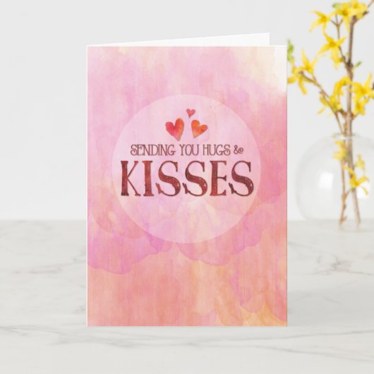Send You Hugs & キス、水彩背景 カード (黄色い花)