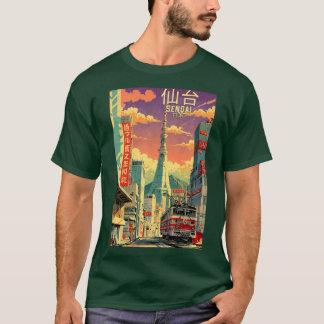 Sendai Japan Retro Anime 80s Vintageravel girl Tシャツ